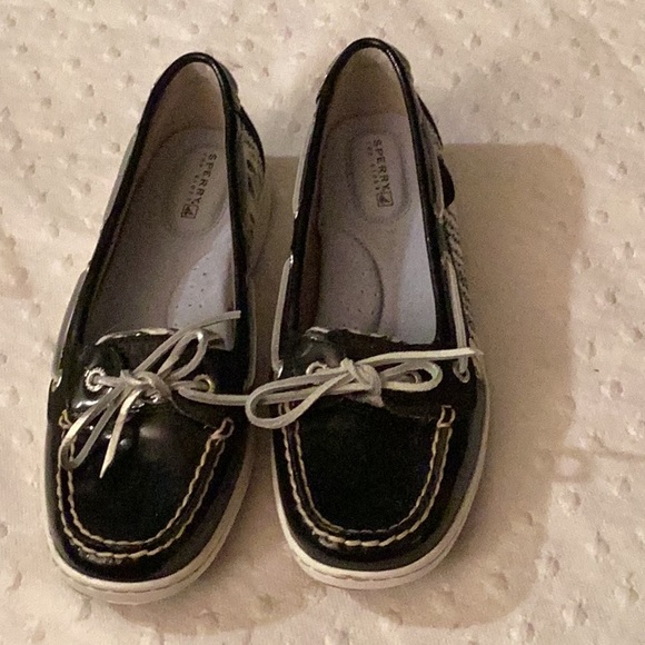 N N B Sperry top slider black & white sequins zebra leather shoes # 7.5 M. - Picture 2 of 9